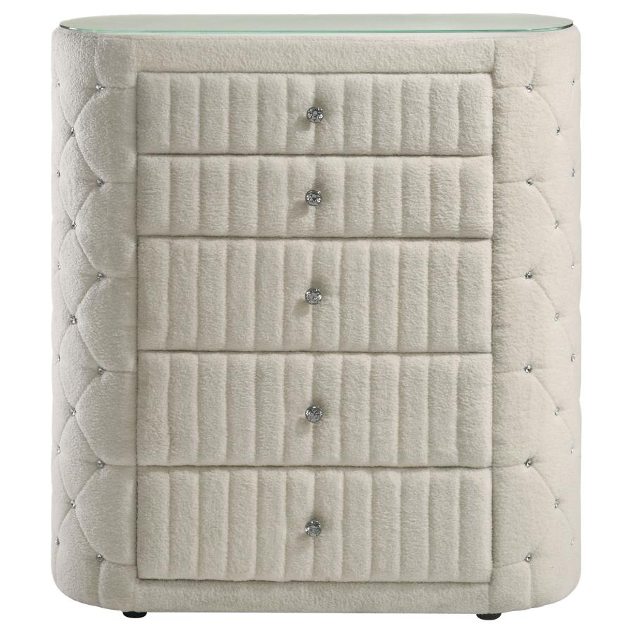 Home & Sleep Outlet - Sonya 5-drawer Upholstered Bedroom Chest of Drawers Ivory