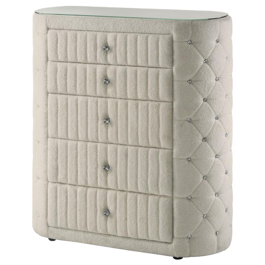Home & Sleep Outlet - Sonya 5-drawer Upholstered Bedroom Chest of Drawers Ivory