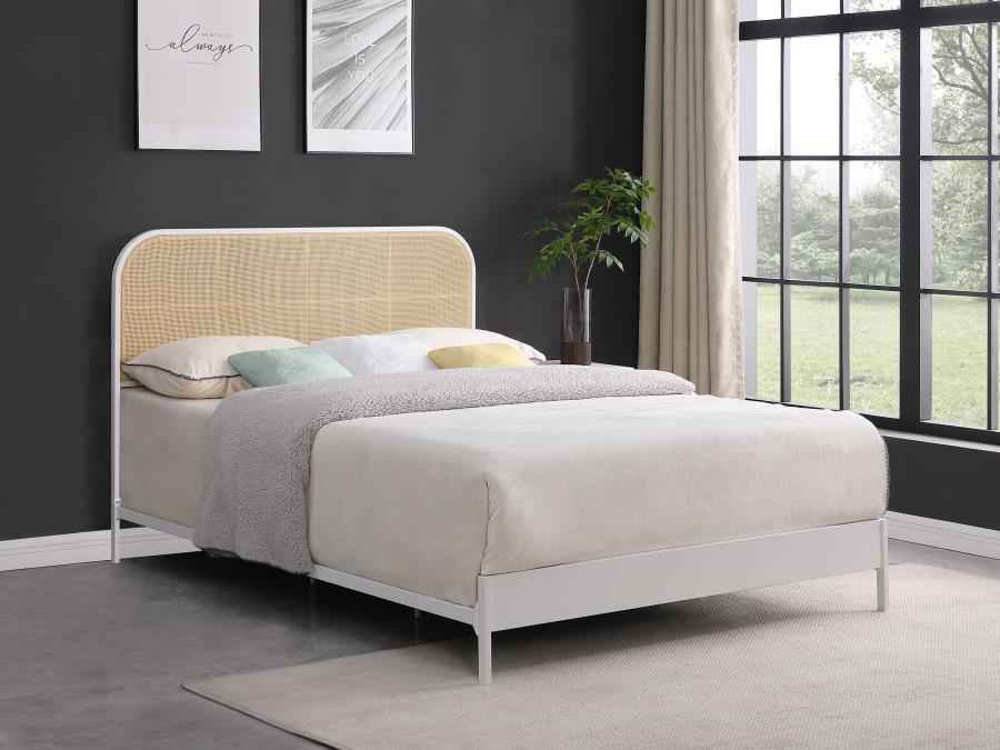 Amherst Radio Weave Rattan Metal Queen Bed White - Home & Sleep Outlet