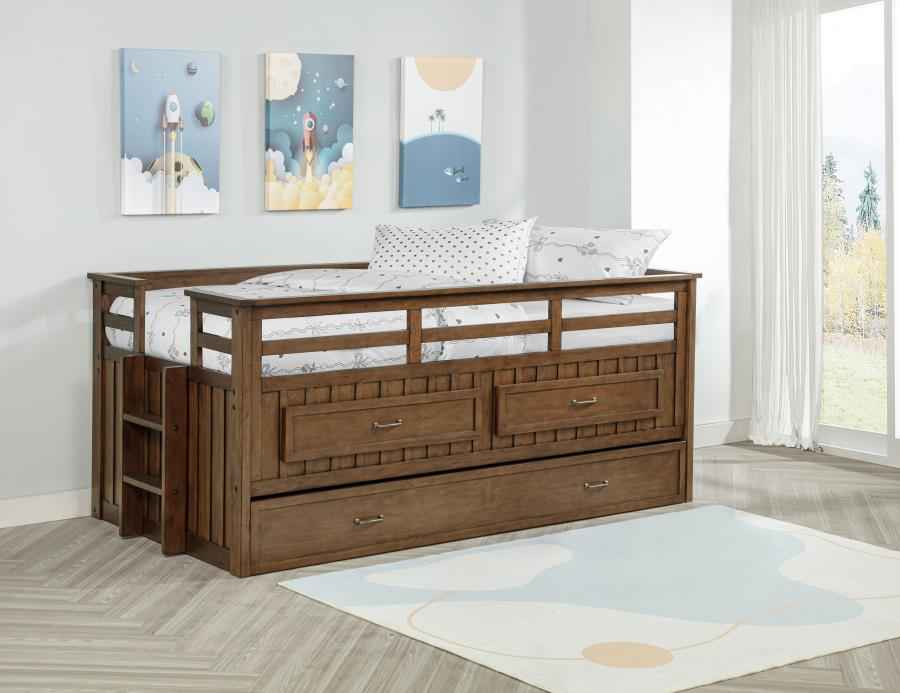 Carlsbad Wood Twin Captains Bed With Trundle Medium Brown - Home & Sleep Outlet