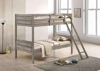 Ryder Wood Twin Over Twin Bunk Bed with Mattress Weathered Taupe - Home & Sleep Outlet