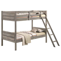 Ryder Wood Twin Over Twin Bunk Bed with Mattress Weathered Taupe - Home & Sleep Outlet