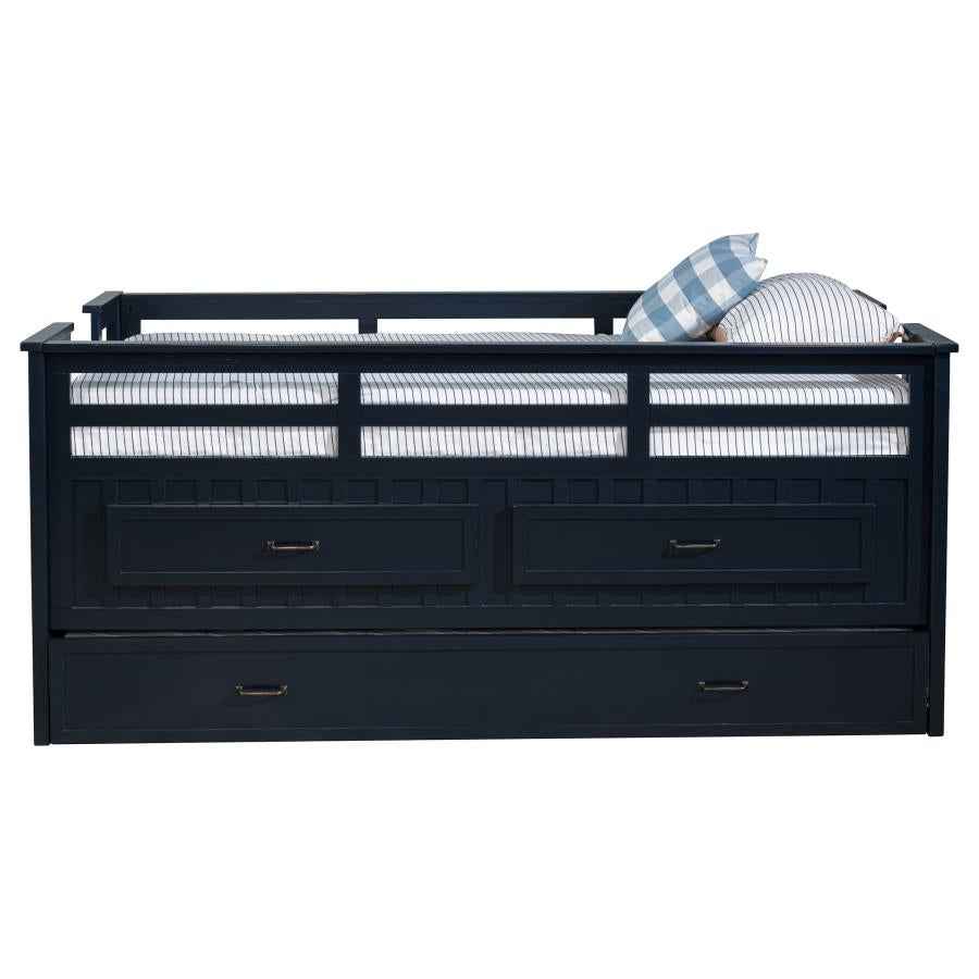 Carlsbad Wood Twin Captains Bed With Trundle Navy Blue - Home & Sleep Outlet