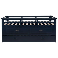 Carlsbad Wood Twin Captains Bed With Trundle Navy Blue - Home & Sleep Outlet