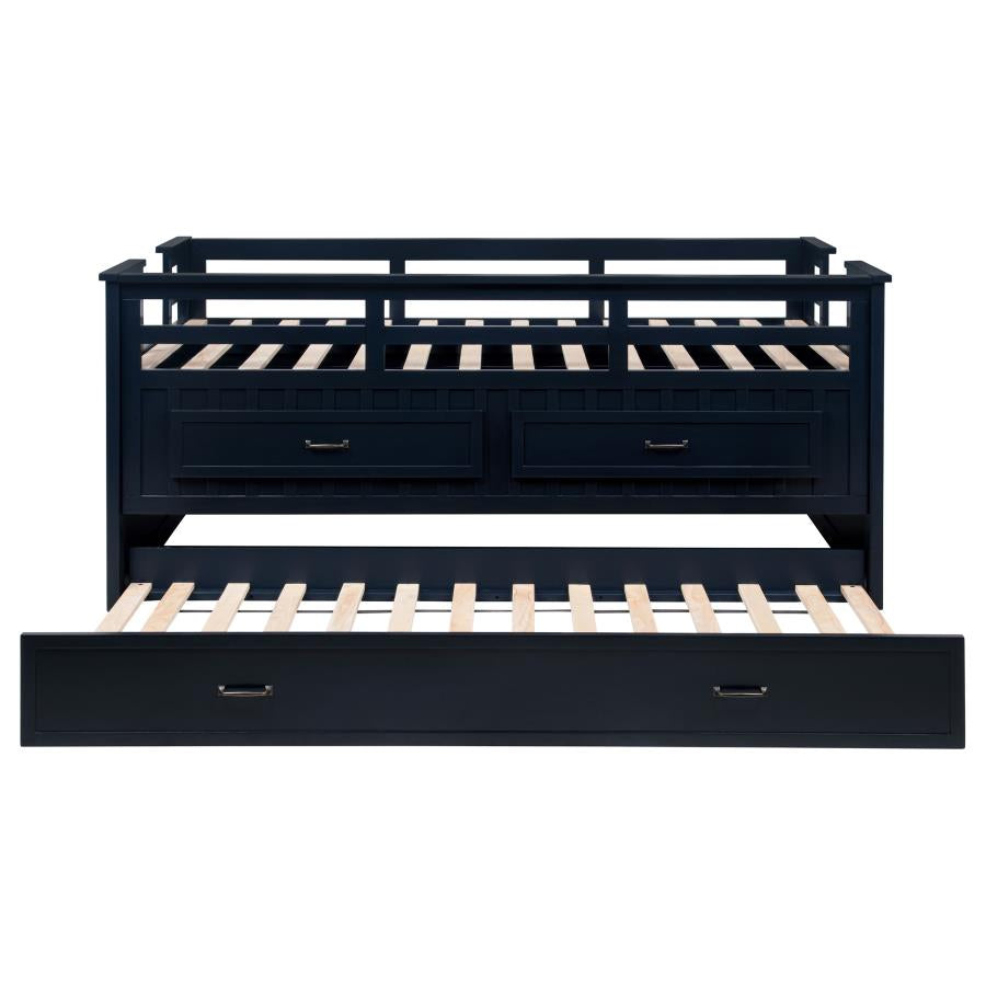 Carlsbad Wood Twin Captains Bed With Trundle Navy Blue - Home & Sleep Outlet