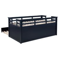Carlsbad Wood Twin Captains Bed With Trundle Navy Blue - Home & Sleep Outlet
