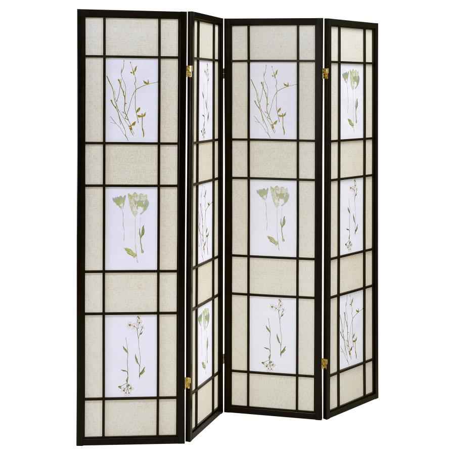 Catabella 4-Panel Room Divider Folding Shoji Screen Floral - Home & Sleep Outlet