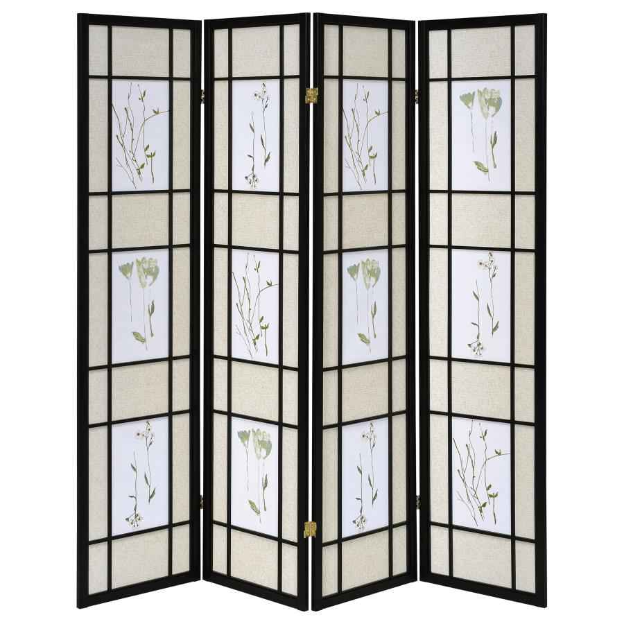 Catabella 4-Panel Room Divider Folding Shoji Screen Floral - Home & Sleep Outlet