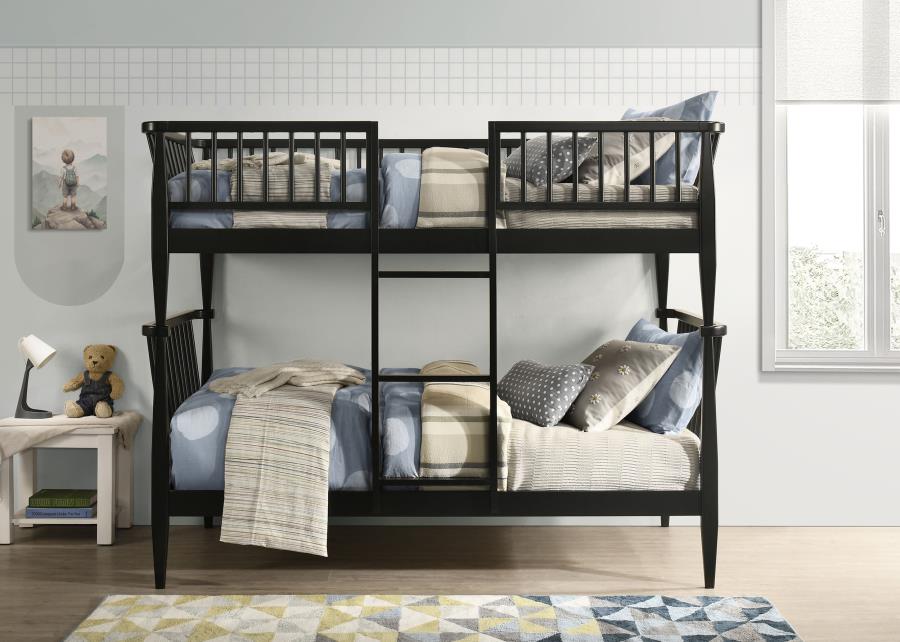 Home & Sleep Outlet - Abram Windsor Twin Over Twin Wood Bunk Bed with Ladder Black