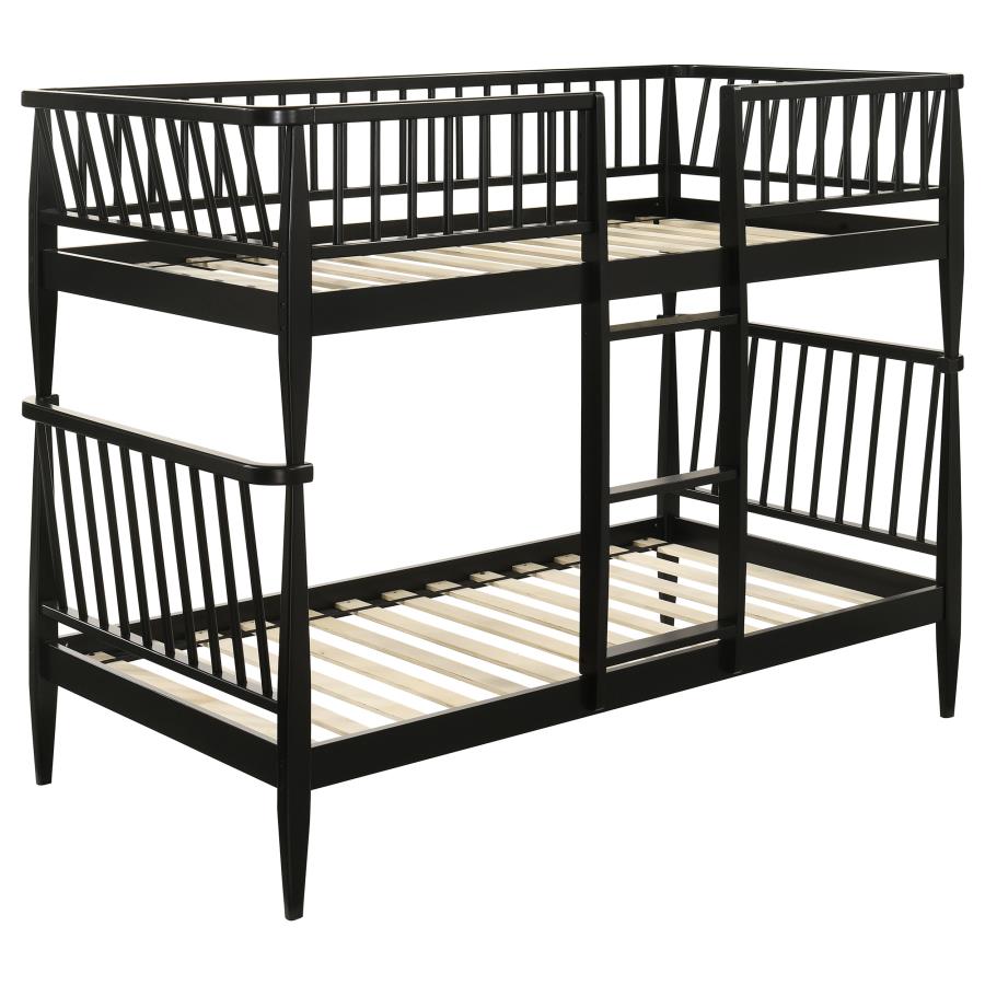Home & Sleep Outlet - Abram Windsor Twin Over Twin Wood Bunk Bed with Ladder Black