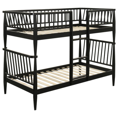 Home & Sleep Outlet - Abram Windsor Twin Over Twin Wood Bunk Bed with Ladder Black