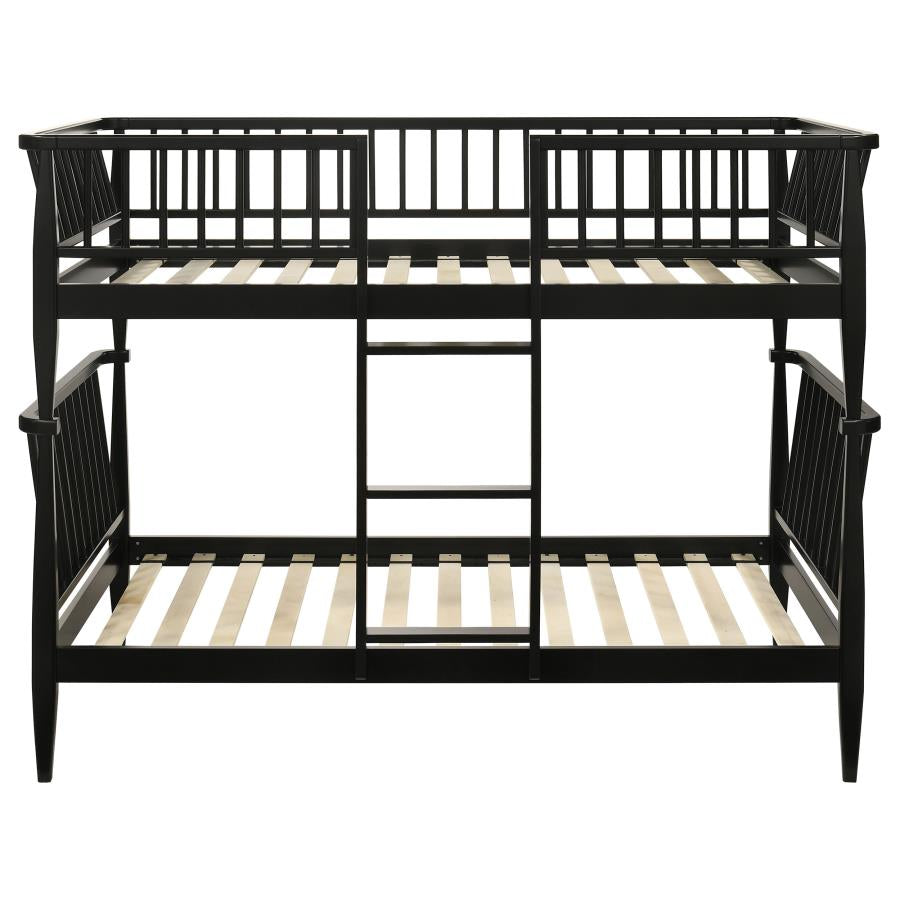 Home & Sleep Outlet - Abram Windsor Twin Over Twin Wood Bunk Bed with Ladder Black