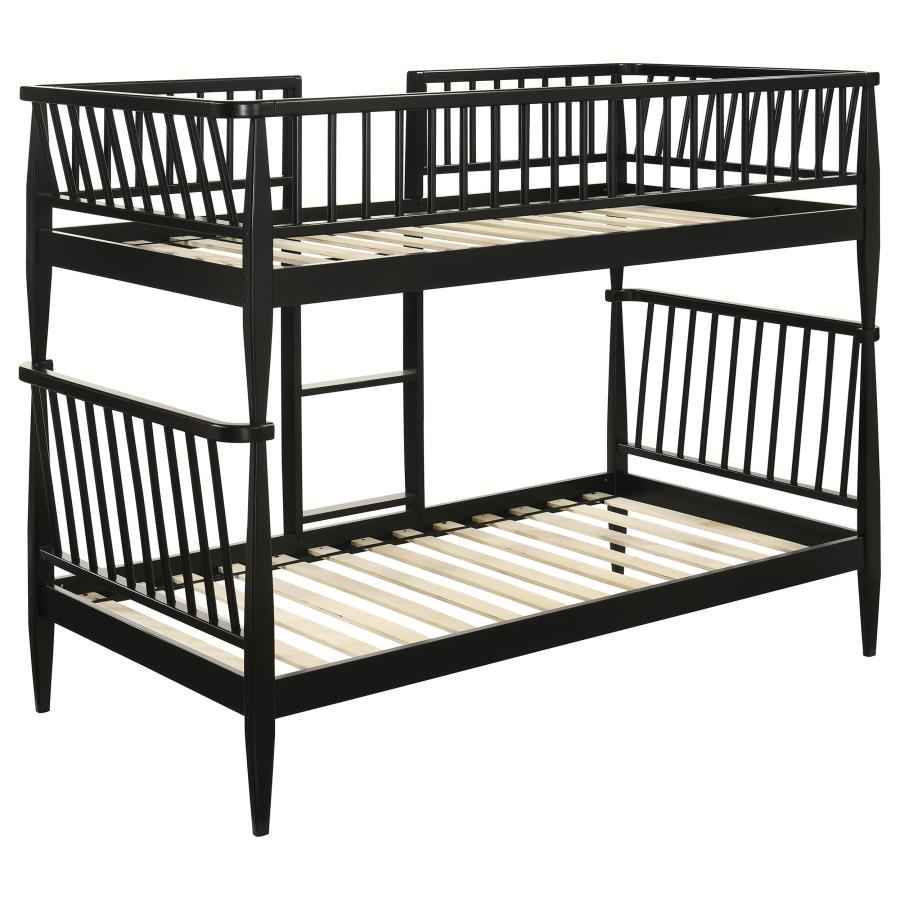Abram Windsor Twin Over Twin Wood Bunk Bed with Ladder Black - Home & Sleep Outlet