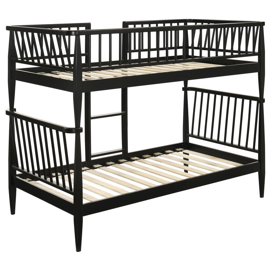 Home & Sleep Outlet - Abram Windsor Twin Over Twin Wood Bunk Bed with Ladder Black