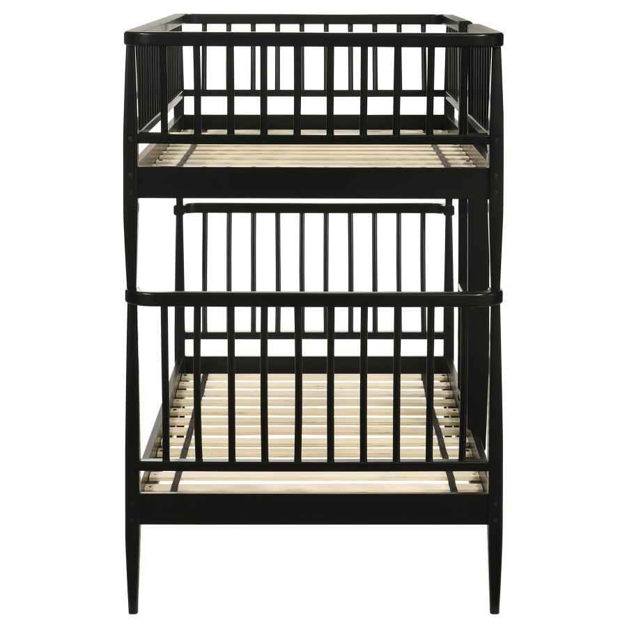 Abram Windsor Twin Over Twin Wood Bunk Bed with Ladder Black - Home & Sleep Outlet
