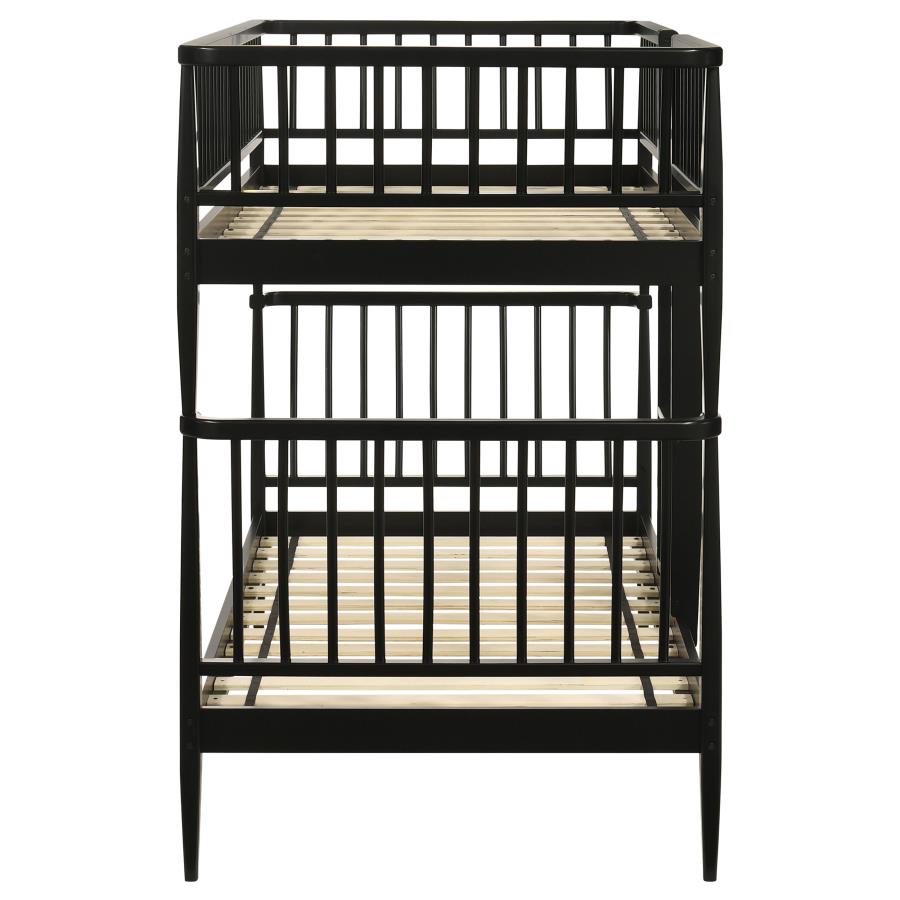 Home & Sleep Outlet - Abram Windsor Twin Over Twin Wood Bunk Bed with Ladder Black