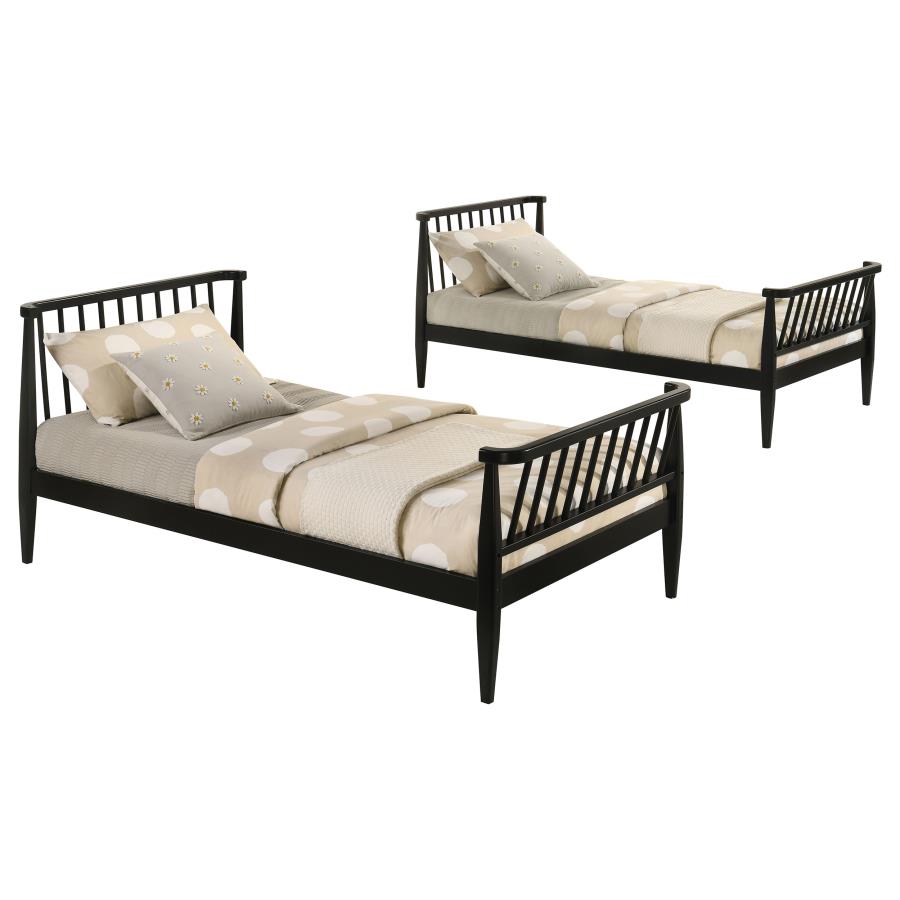 Home & Sleep Outlet - Abram Windsor Twin Over Twin Wood Bunk Bed with Ladder Black