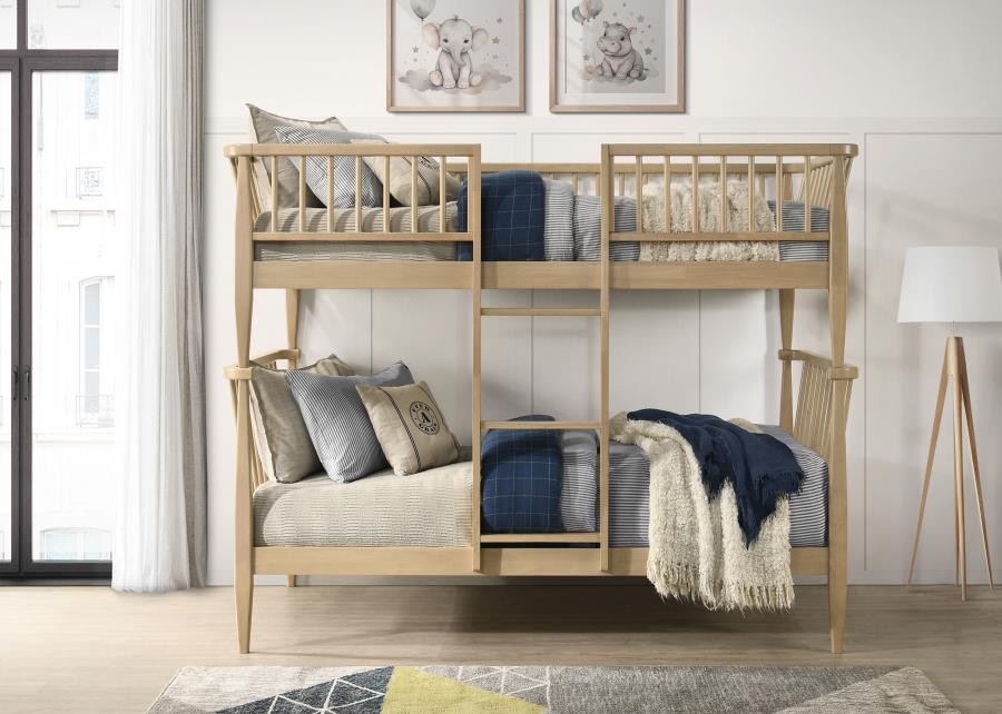 Home & Sleep Outlet - Abram Windsor Twin Over Twin Wood Bunk Bed with Ladder Almond