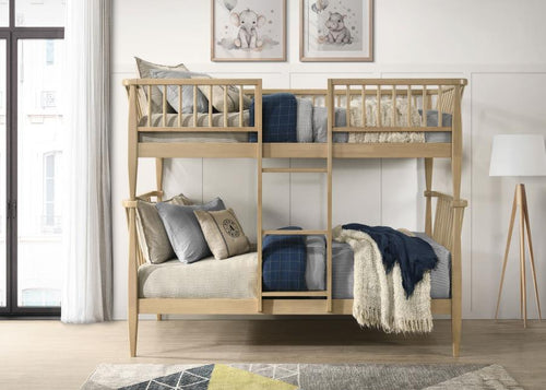 Home & Sleep Outlet - Abram Windsor Twin Over Twin Wood Bunk Bed with Ladder Almond