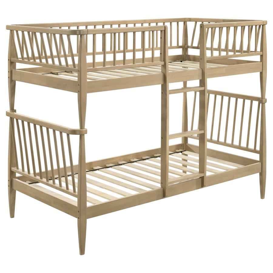 Abram Windsor Twin Over Twin Wood Bunk Bed with Ladder Almond - Home & Sleep Outlet
