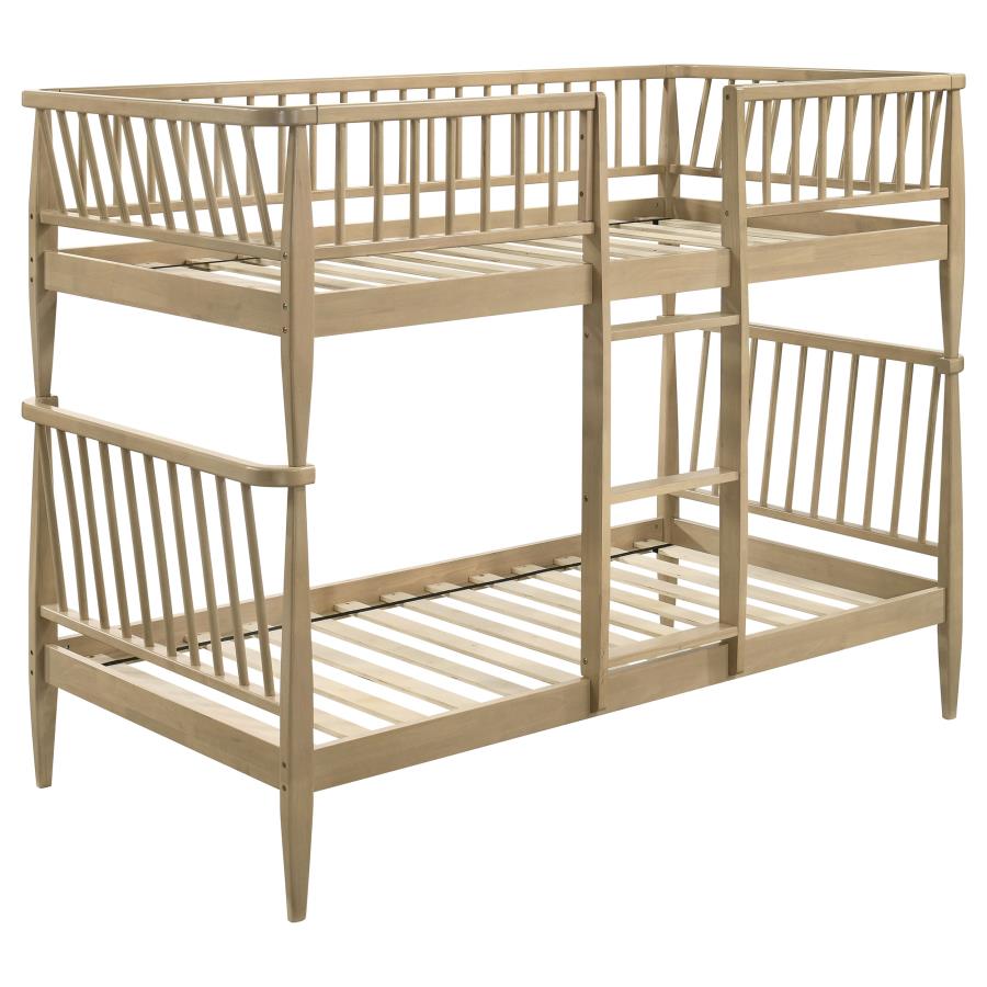 Home & Sleep Outlet - Abram Windsor Twin Over Twin Wood Bunk Bed with Ladder Almond