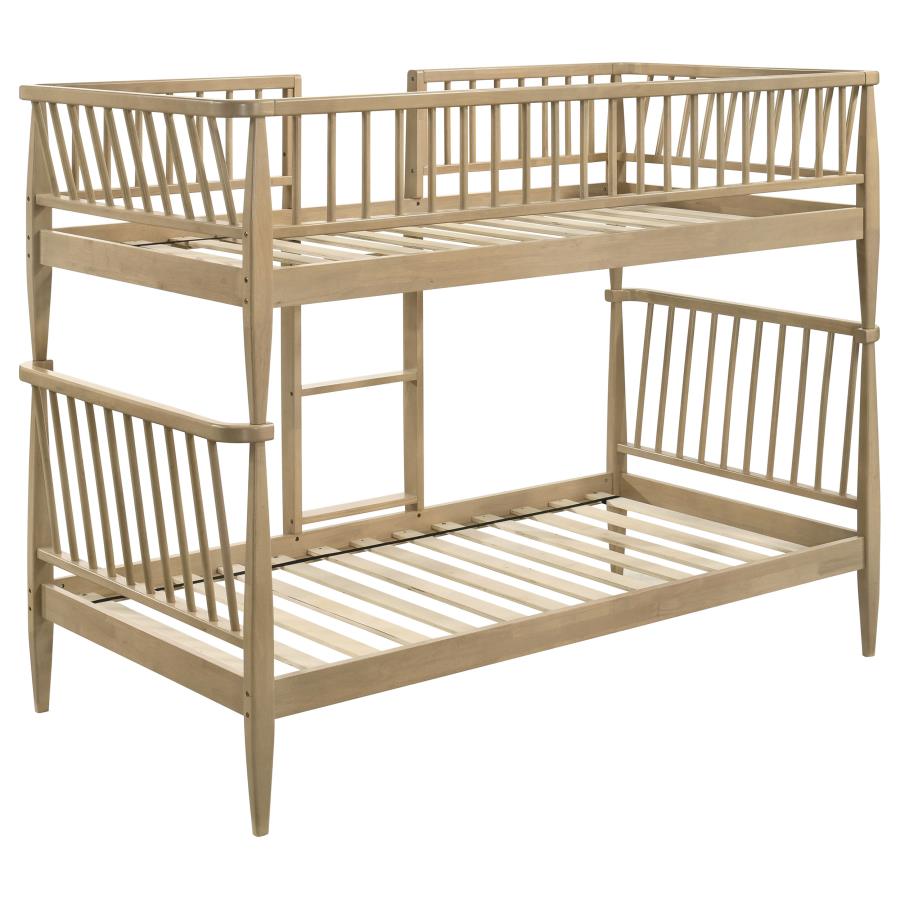Home & Sleep Outlet - Abram Windsor Twin Over Twin Wood Bunk Bed with Ladder Almond