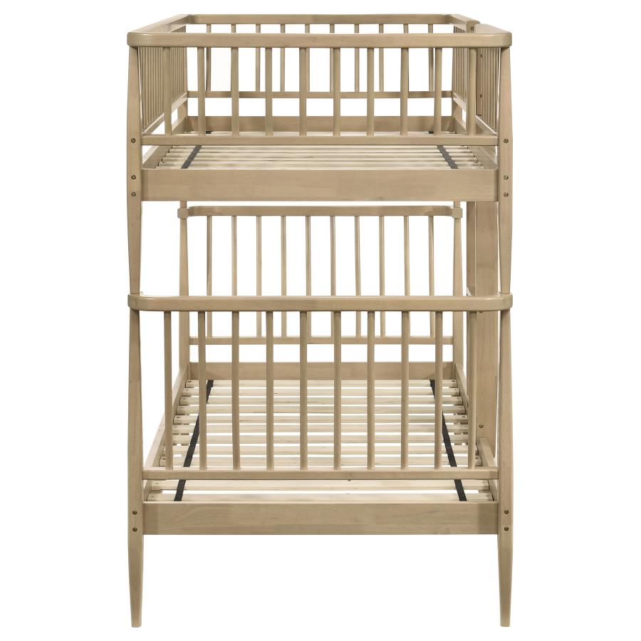 Home & Sleep Outlet - Abram Windsor Twin Over Twin Wood Bunk Bed with Ladder Almond