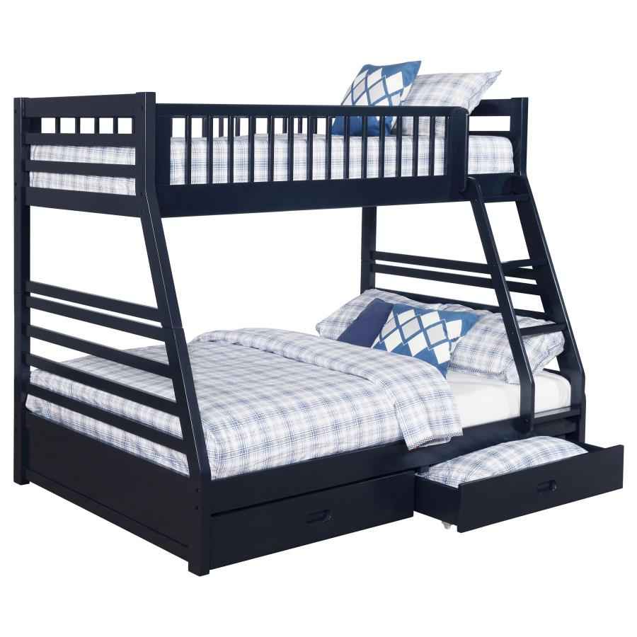 Ashton 2-drawer Wood Twin Over Full Bunk Bed Navy Blue - Home & Sleep Outlet