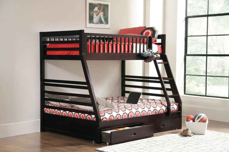 Ashton 2-drawer Wood Twin Over Full Bunk Bed Cappuccino - Home & Sleep Outlet