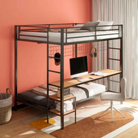 Bettoni Metal Full Over Twin Workstation Bunk Bed Matte Black - Home & Sleep Outlet
