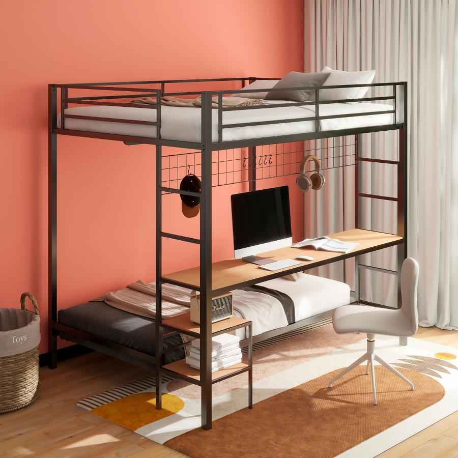 Bettoni Metal Full Over Twin Workstation Bunk Bed Matte Black - Home & Sleep Outlet