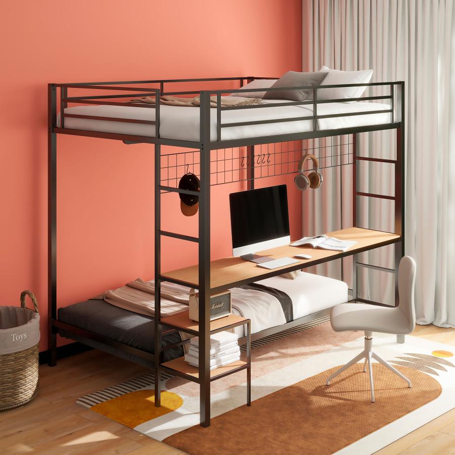 Home & Sleep Outlet - Bettoni Metal Full Over Twin Workstation Bunk Bed Matte Black
