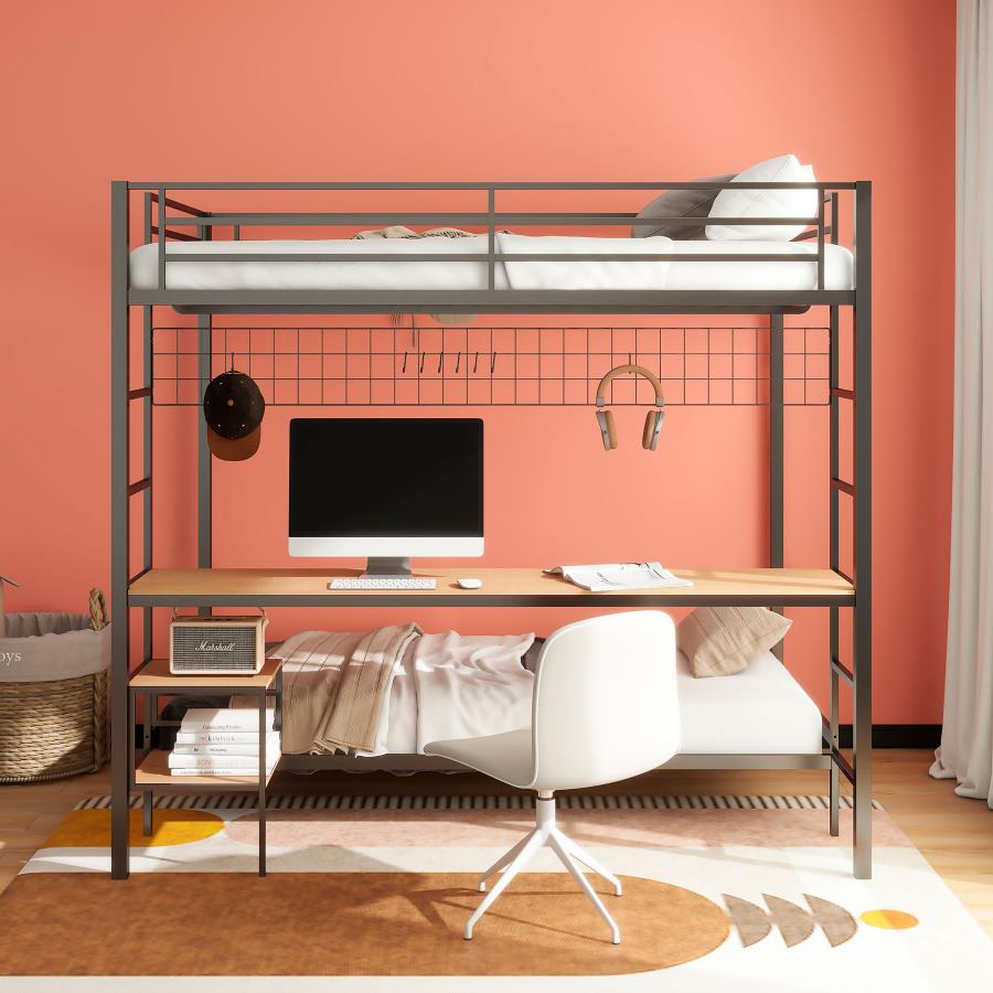 Home & Sleep Outlet - Bettoni Metal Full Over Twin Workstation Bunk Bed Matte Black