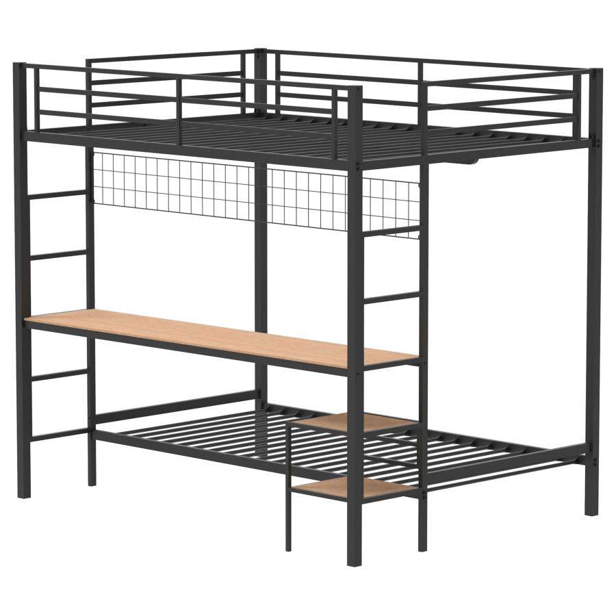 Home & Sleep Outlet - Bettoni Metal Full Over Twin Workstation Bunk Bed Matte Black