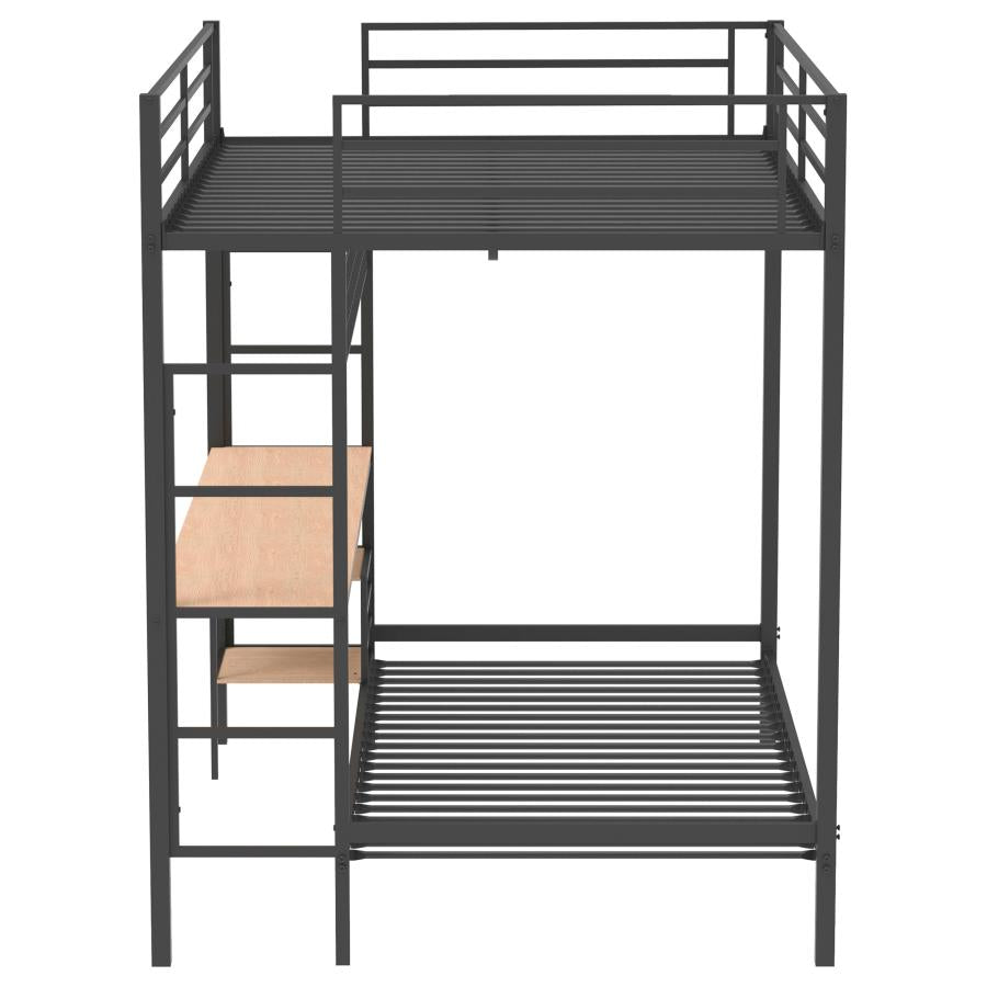 Home & Sleep Outlet - Bettoni Metal Full Over Twin Workstation Bunk Bed Matte Black
