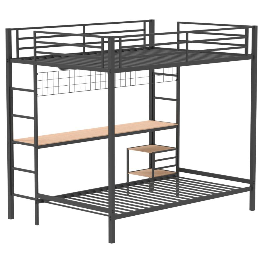 Home & Sleep Outlet - Bettoni Metal Full Over Twin Workstation Bunk Bed Matte Black