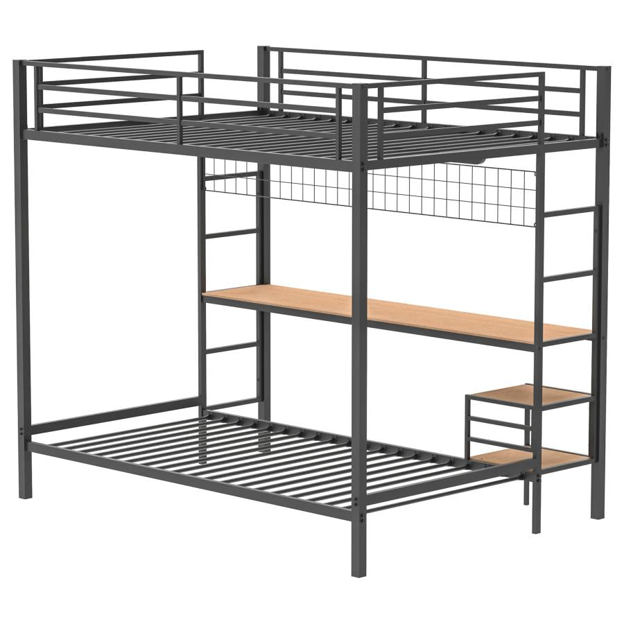 Home & Sleep Outlet - Bettoni Metal Full Over Twin Workstation Bunk Bed Matte Black