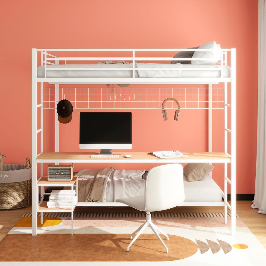 Home & Sleep Outlet - Bettoni Metal Full Over Twin Workstation Bunk Bed Matte White