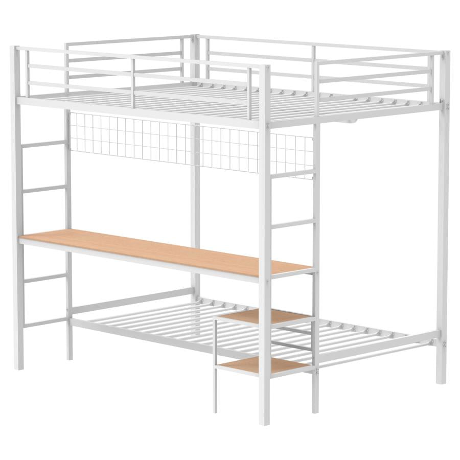 Home & Sleep Outlet - Bettoni Metal Full Over Twin Workstation Bunk Bed Matte White