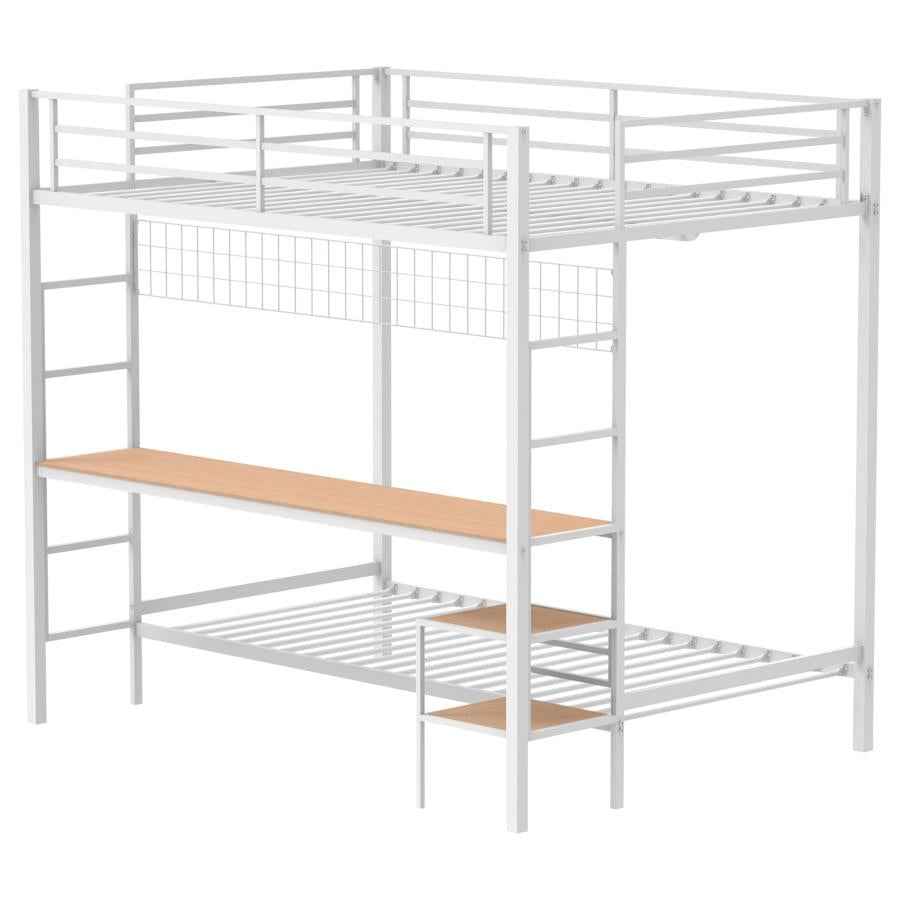 Bettoni Metal Full Over Twin Workstation Bunk Bed Matte White - Home & Sleep Outlet