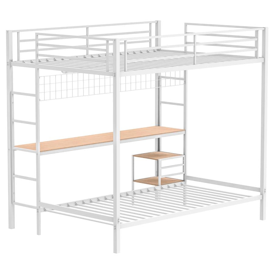 Home & Sleep Outlet - Bettoni Metal Full Over Twin Workstation Bunk Bed Matte White