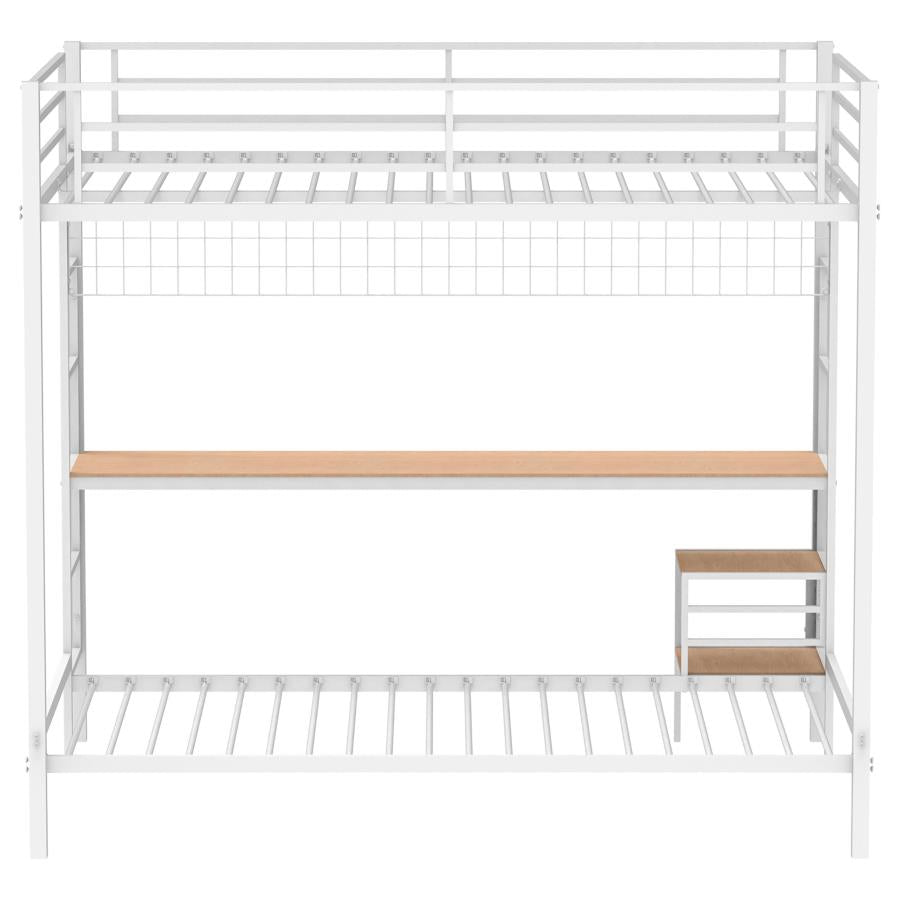 Home & Sleep Outlet - Bettoni Metal Full Over Twin Workstation Bunk Bed Matte White