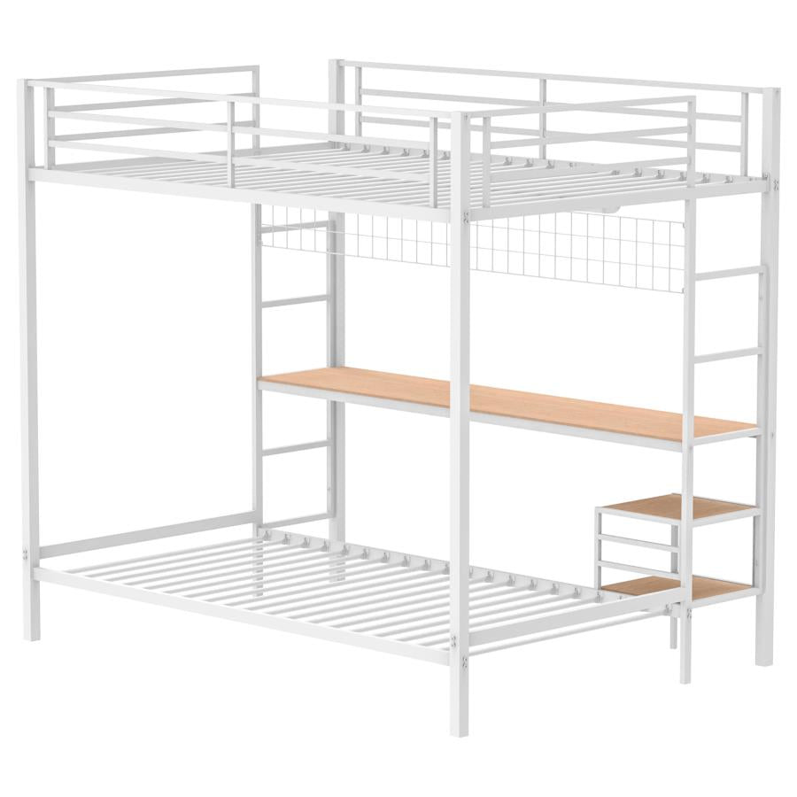 Home & Sleep Outlet - Bettoni Metal Full Over Twin Workstation Bunk Bed Matte White