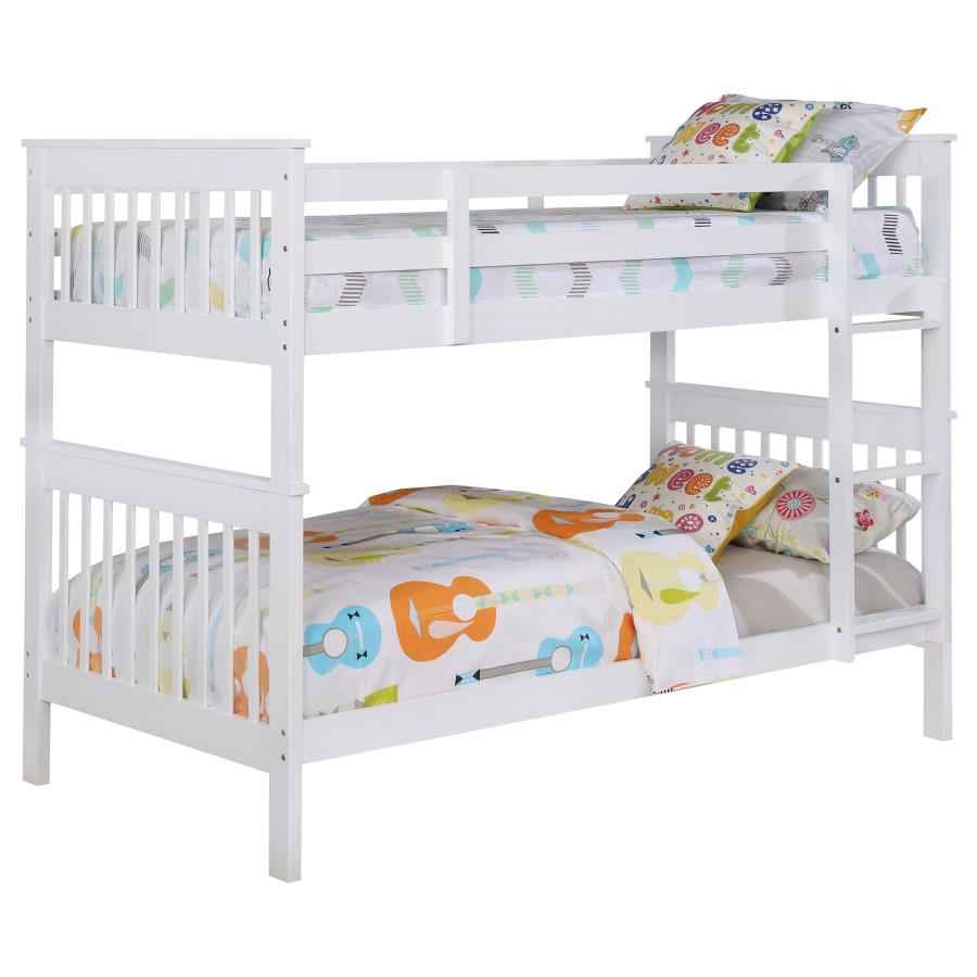 Chapman Wood Twin Over Twin Bunk Bed with Mattress White - Home & Sleep Outlet