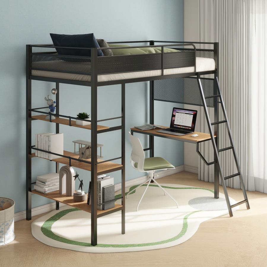 Home & Sleep Outlet - Campus 3-shelf Metal Twin Workstation Loft Bed Matte Black