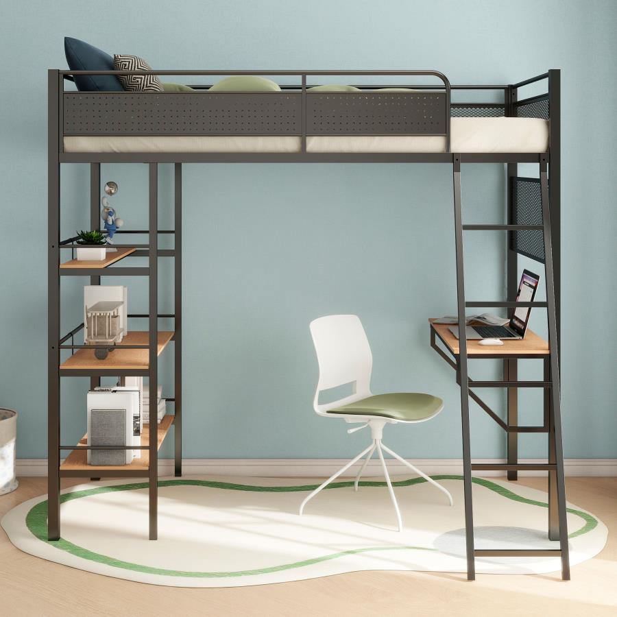 Home & Sleep Outlet - Campus 3-shelf Metal Twin Workstation Loft Bed Matte Black