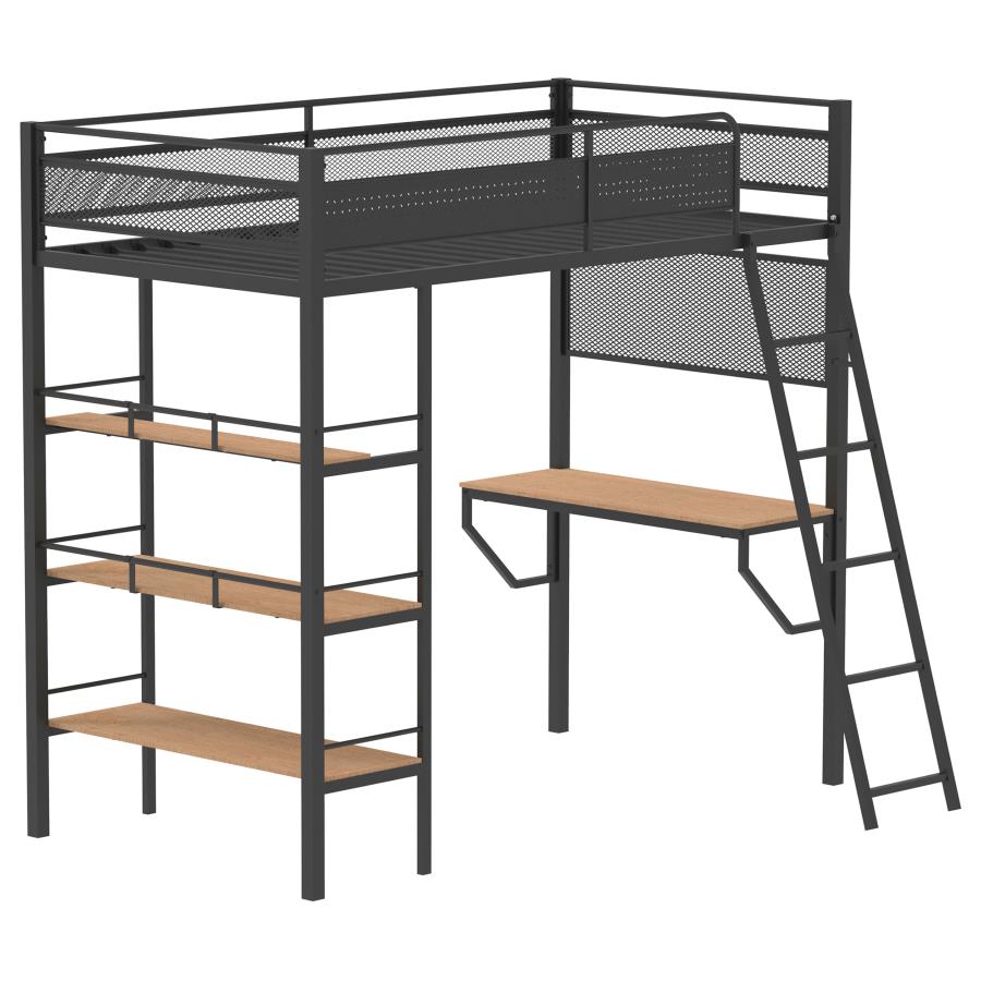 Home & Sleep Outlet - Campus 3-shelf Metal Twin Workstation Loft Bed Matte Black