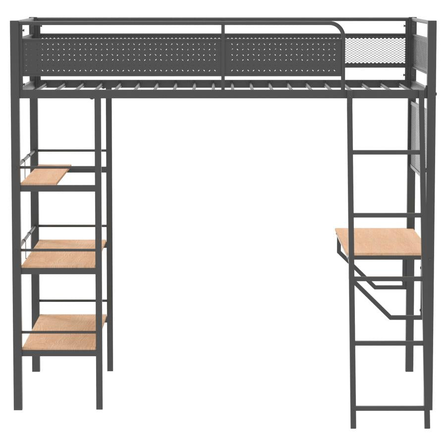 Home & Sleep Outlet - Campus 3-shelf Metal Twin Workstation Loft Bed Matte Black