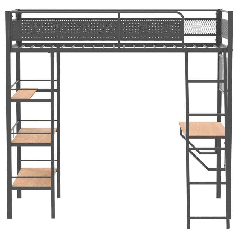 Campus 3-shelf Metal Twin Workstation Loft Bed Matte Black - Home & Sleep Outlet