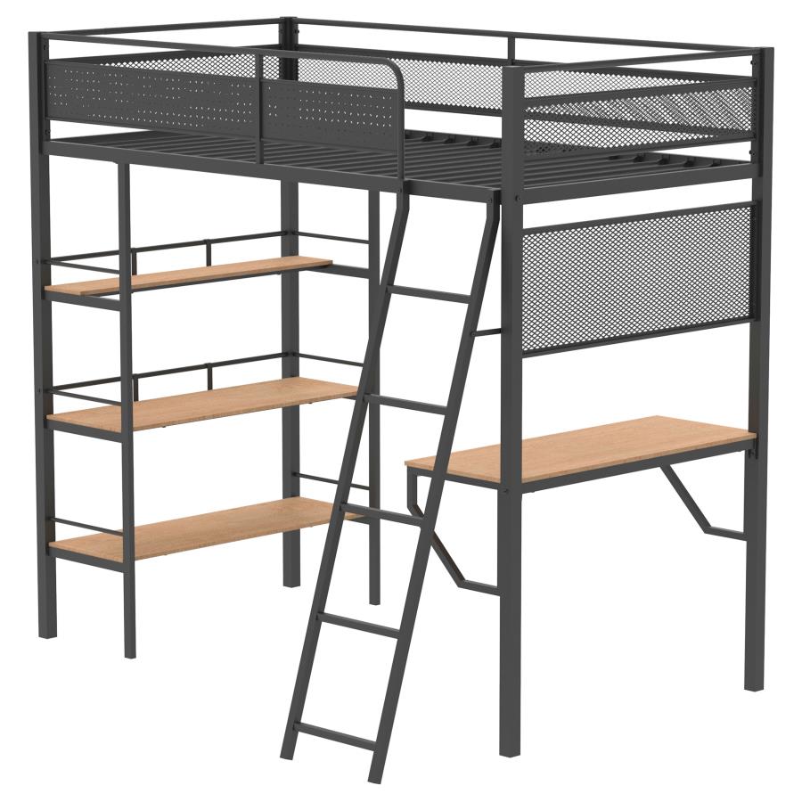 Home & Sleep Outlet - Campus 3-shelf Metal Twin Workstation Loft Bed Matte Black